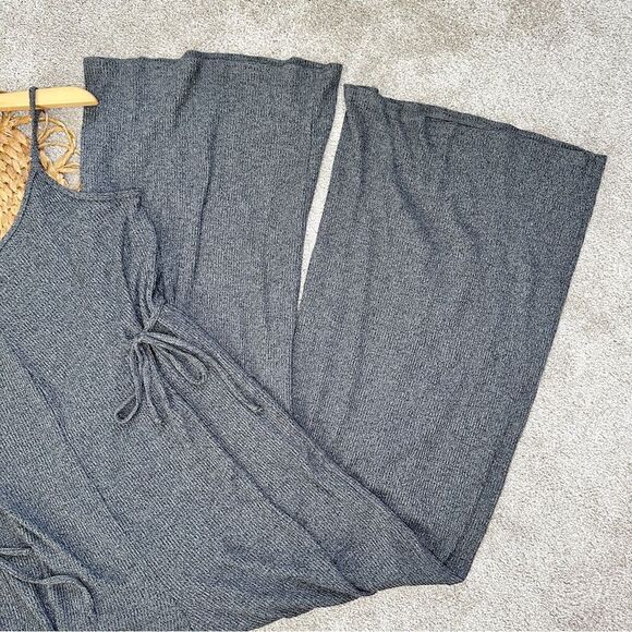 Gilly Hicks Cozy Lounge Jumpsuit Romper Knit Wide Leg Side Tie Heather Gray - Picture 4 of 11